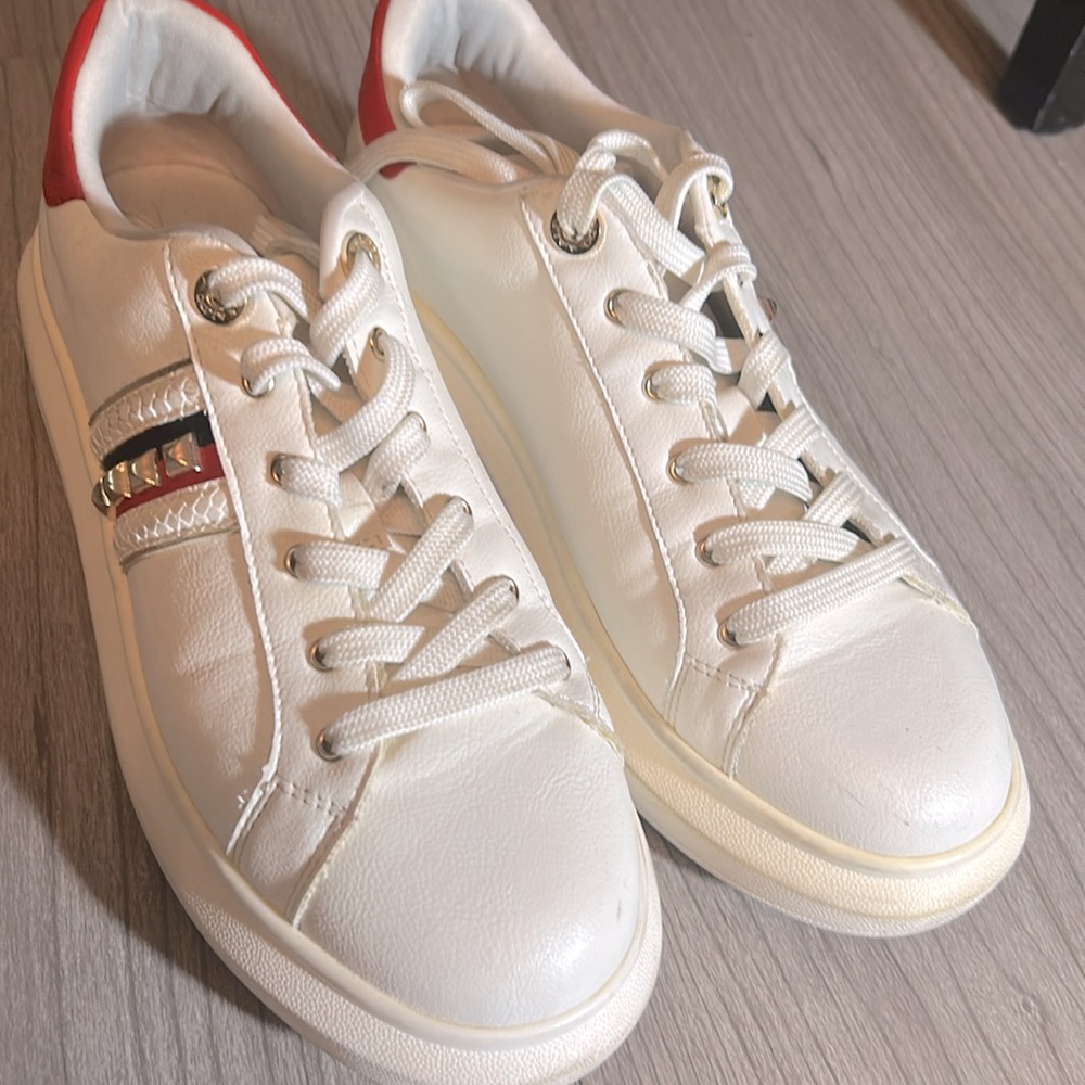 White and Red Chunky Sole Aldo Sneakers, Sz 9 - Picture 3 of 5